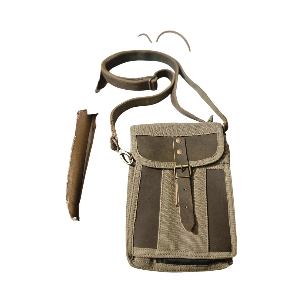 Rothco Canvasโ Leather Crossbody Utility Pouch Bag Olive Brown Military Style